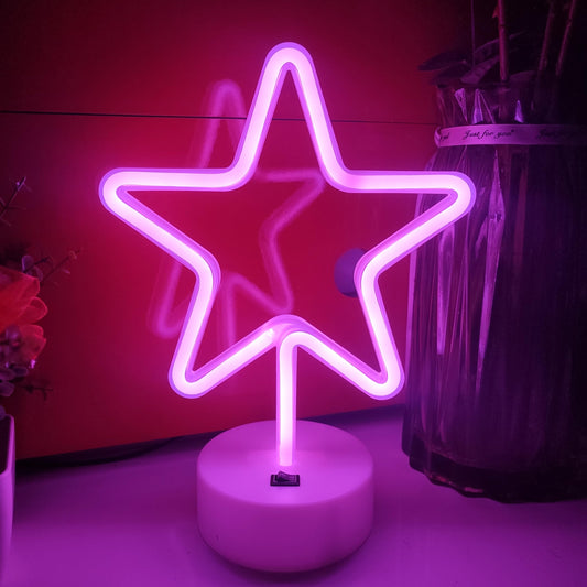 JYWJ Star Neon Signs with Holder Base,USB or 3-AA Battery Powered Neon Light,LED Desktop Wall Decoration,Various Parties,Decoration of Business