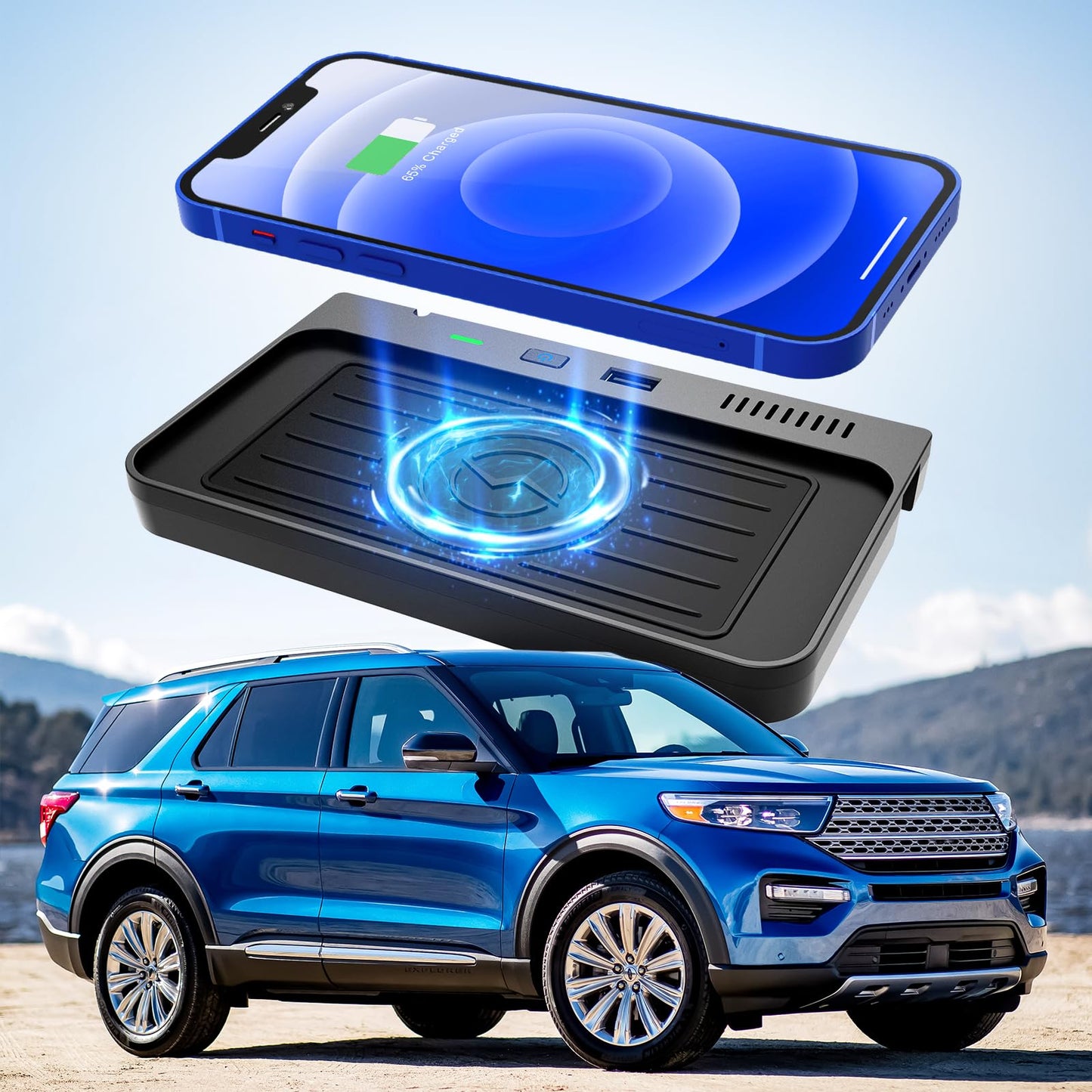 CreekT® Wireless Car Charger for Ford Explorer Center Console Accessories 2024 2023 2022 2021 2020, with USB Ports Compatible Wireless Charging Pad