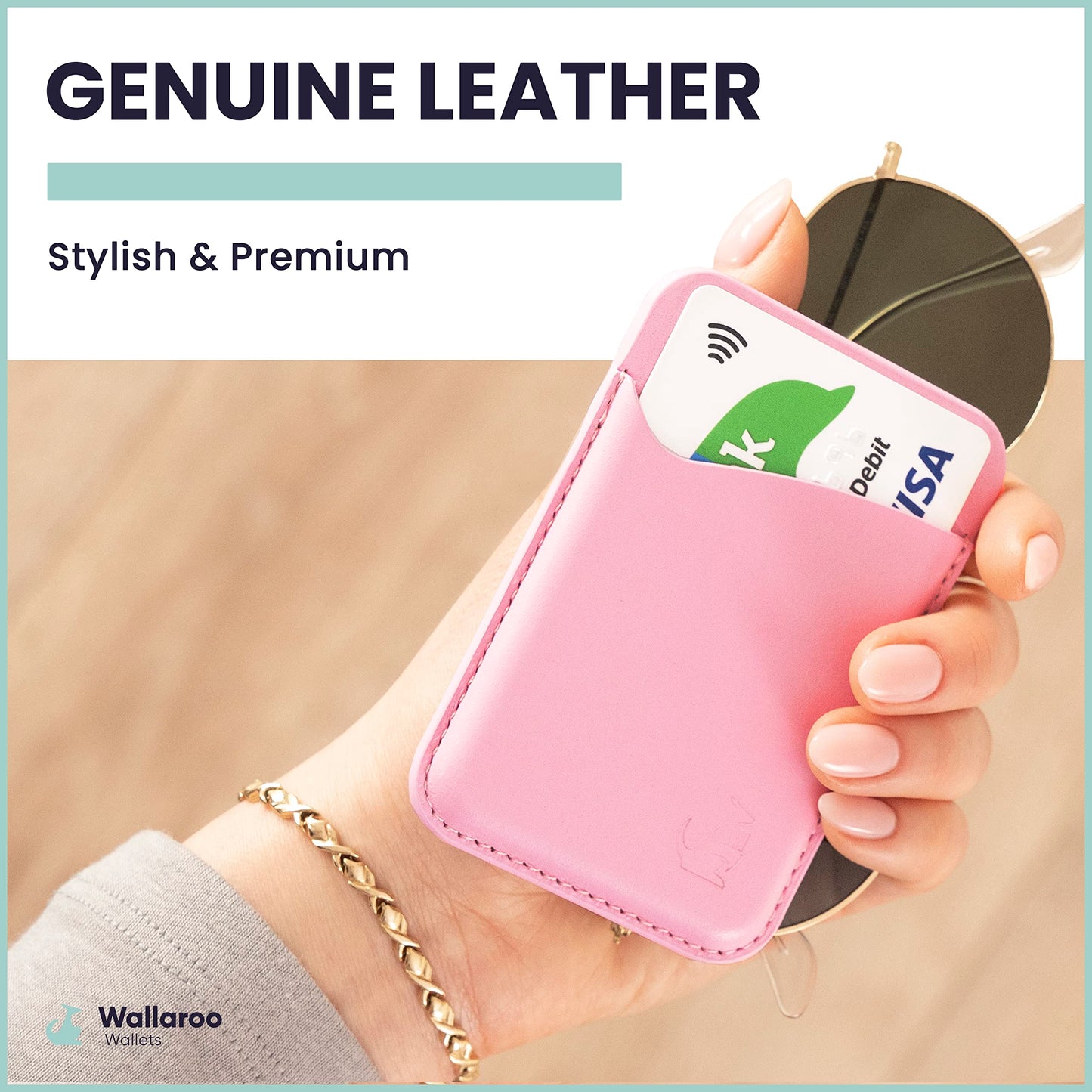 Wallaroo Wallets Genuine Leather MagSafe Compatible Phone Wallet Credit Card Holder for iPhone and Other Smartphones (Lavender Pink)