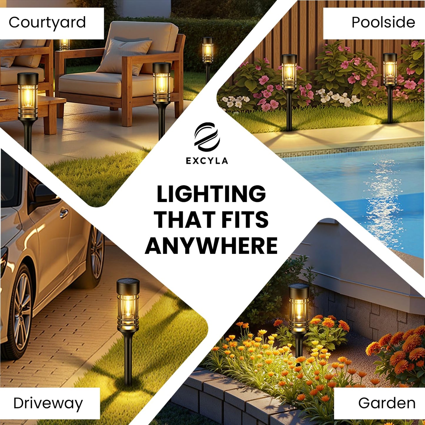 EXCYLA - Solar Pathway Lights| Outdoor Garden Lights | Waterproof & Weather-Resistant | Energy-Efficient with High Transparency Glass | Durable