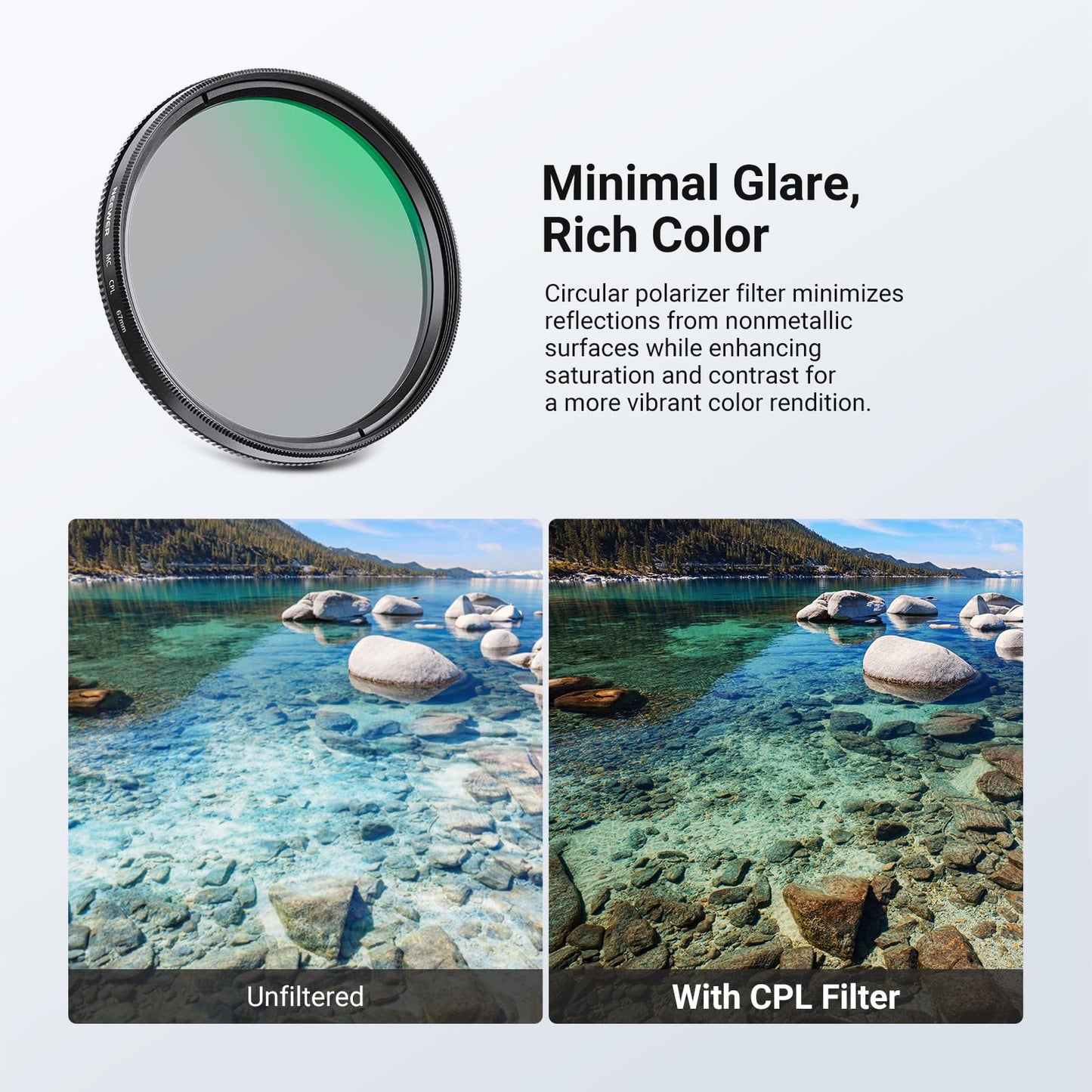 NEEWER 67mm Variable ND + CPL + UV Filter Kit (3 Pack), Multicoated Neutral Density (ND2-400) Circular Polarizer Camera Lens Polarizing Filter