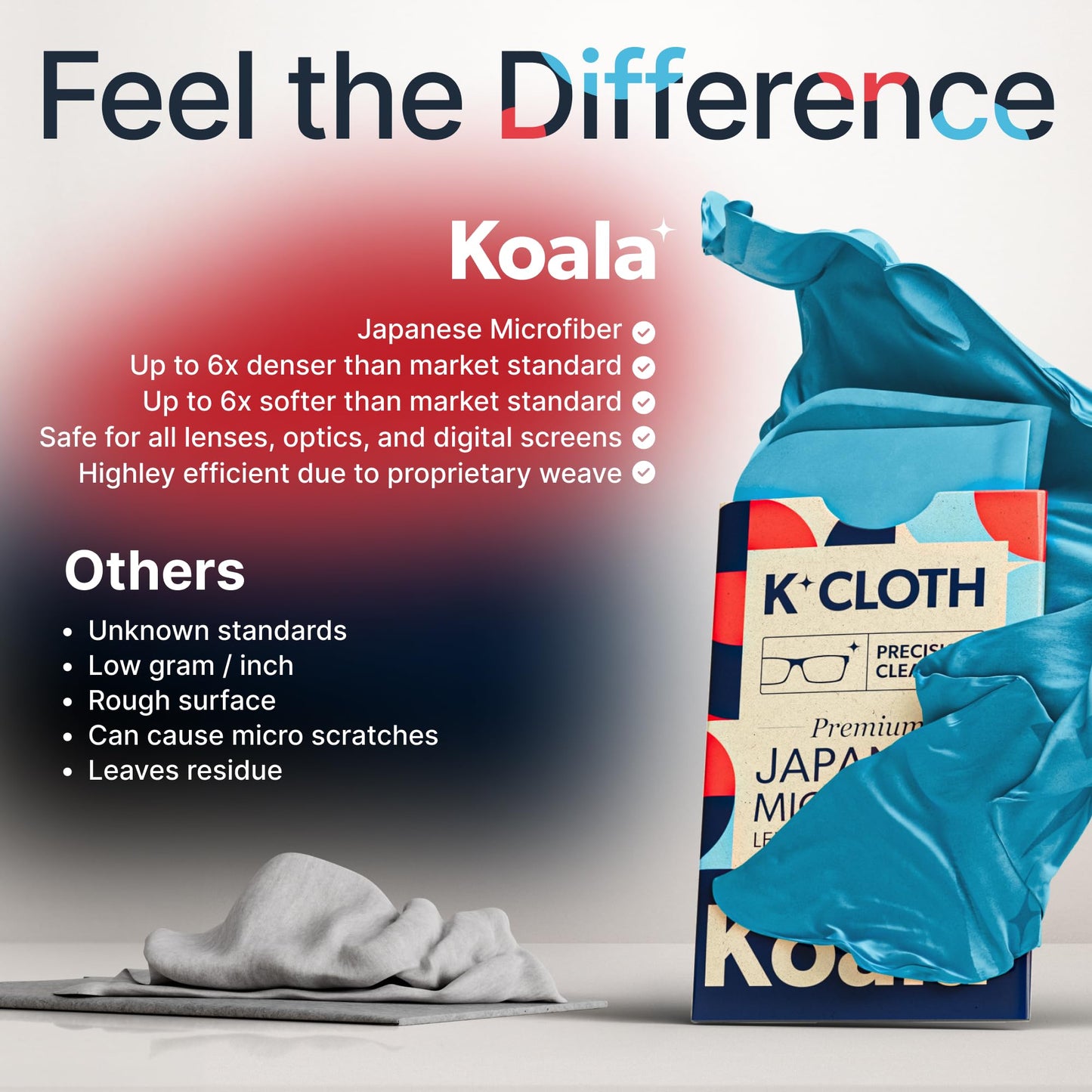 Koala Lens Cleaning Cloth | Japanese Microfiber | Glasses Cleaning Cloths | Eyeglass Lens Cleaner | Eyeglasses, Camera, VR/AR Headset, and Screen