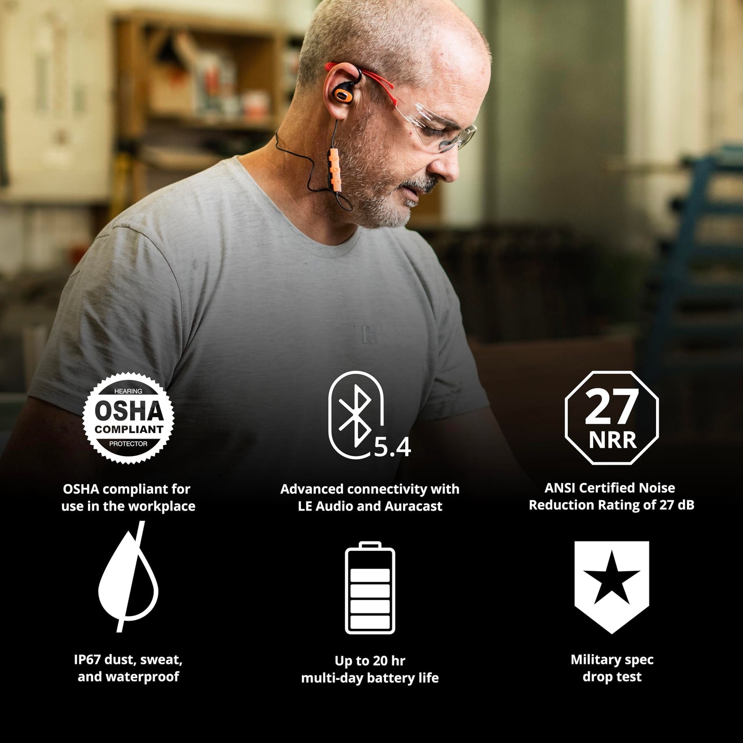 ISOtunes PRO 3.0 Bluetooth Hearing Protection - OSHA Approved Earbuds with 20 Hour Battery Life, Bluetooth Ear Protection with 27 dB Noise Reduction…