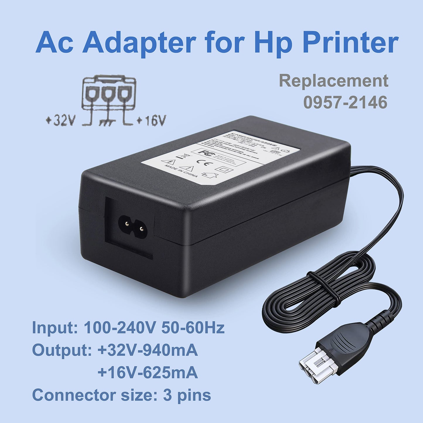 Burflo 32V 940mA Ac Adapter 0957-2146 Compatible with HP PSC 1350 1610 5510 6310 All-in-One D4260 F4180 C3140 C3180 7960 7960v 0957-2094 2084 Power…