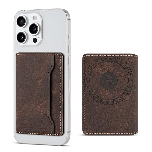 maogoam Magnetic Leather Bifold Wallet Compatible With MagSafe, Ultra Slim Stronger Magnetic Cards Holder for iPhone, Fit 4 Cards, RFID Blocking, Dark