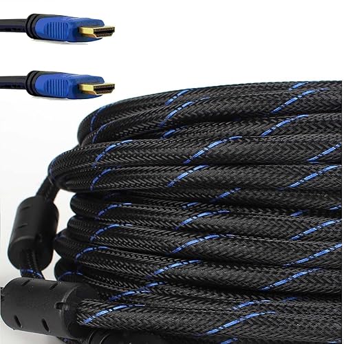 CableVantage Premium HDMI Cable 100FT for TV HDTV 3D DVD PS4 LCD HD TV 1080P v1.4 High Speed Braided Nylon HDMI Cable White Ethernet & Audio