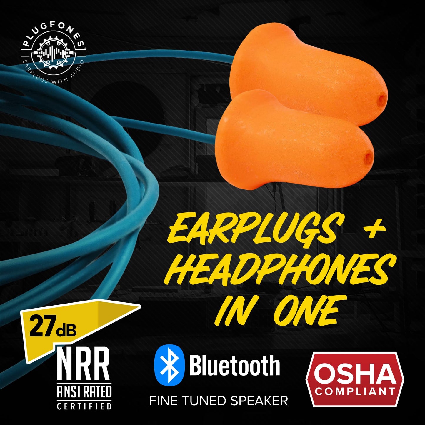 Plugfones Basic Pro Bluetooth Earplug Headphones for Work, OSHA Compliant