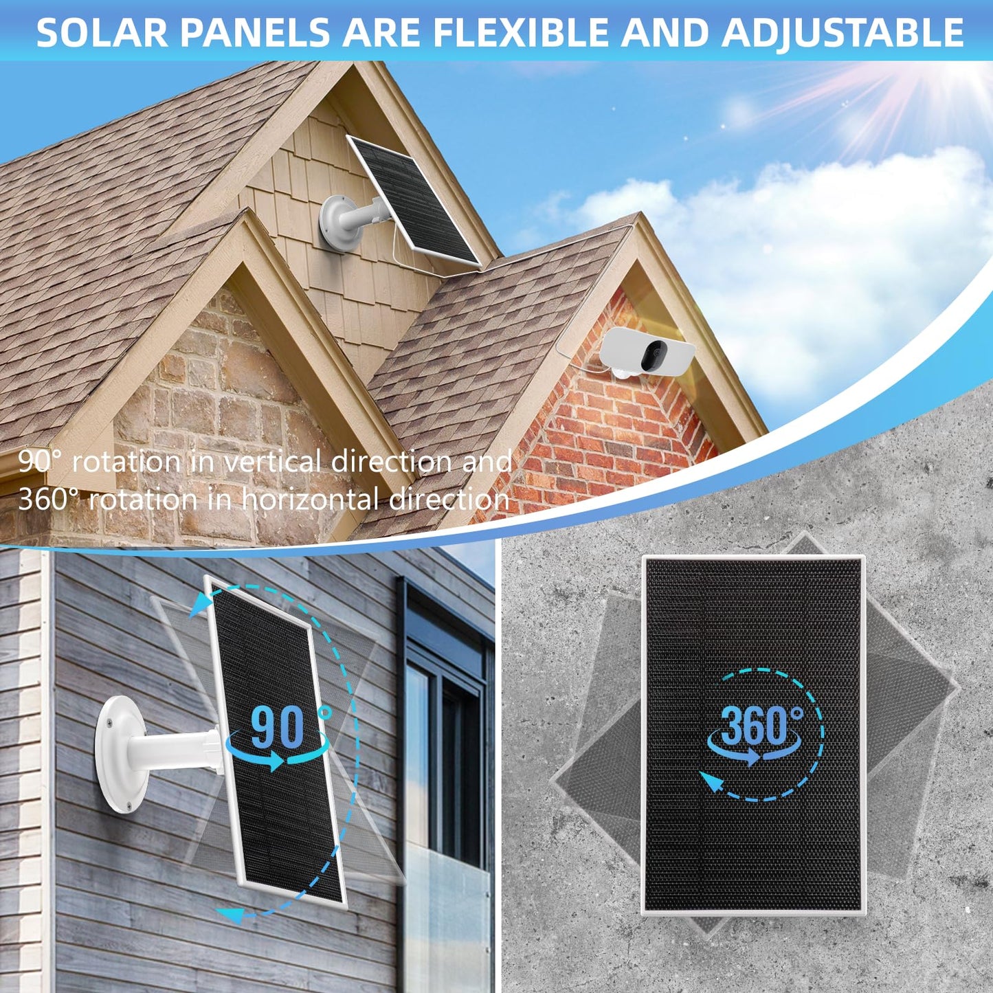 6V 4.5W Solar Panel Charge for Arlo Pro 4 / Pro 3 / Pro 5S 2K /Arlos Ultra/Ultra 2 / Arlo Go 2, IP 65 Waterproof for Continuous Power Supply in The