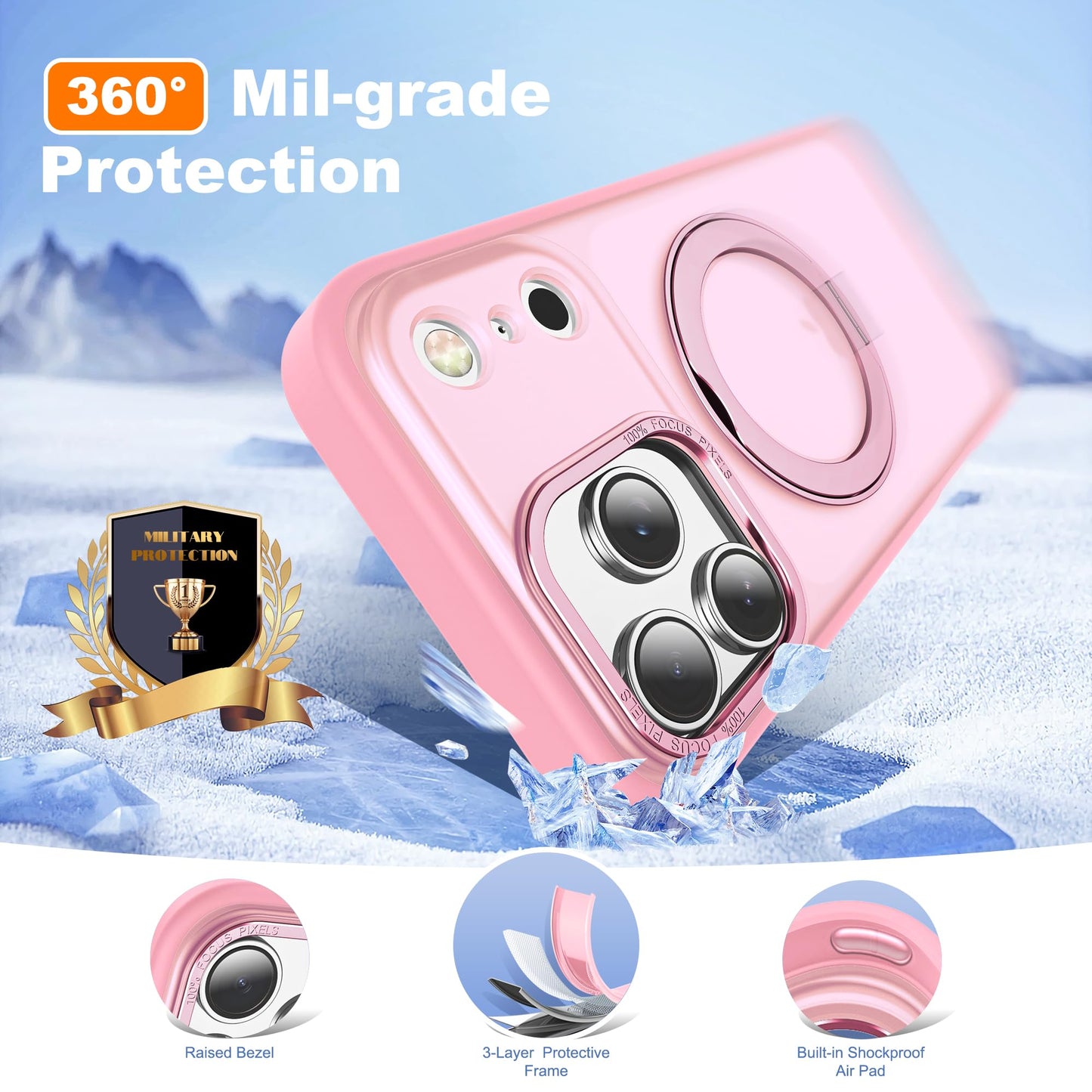 Zalinbo for iPhone 17 Pro Case with 360° Rotatable Magnetic Ring Stand Compatible with Mag-Safe Military Protection Matte Translucent Phone Case