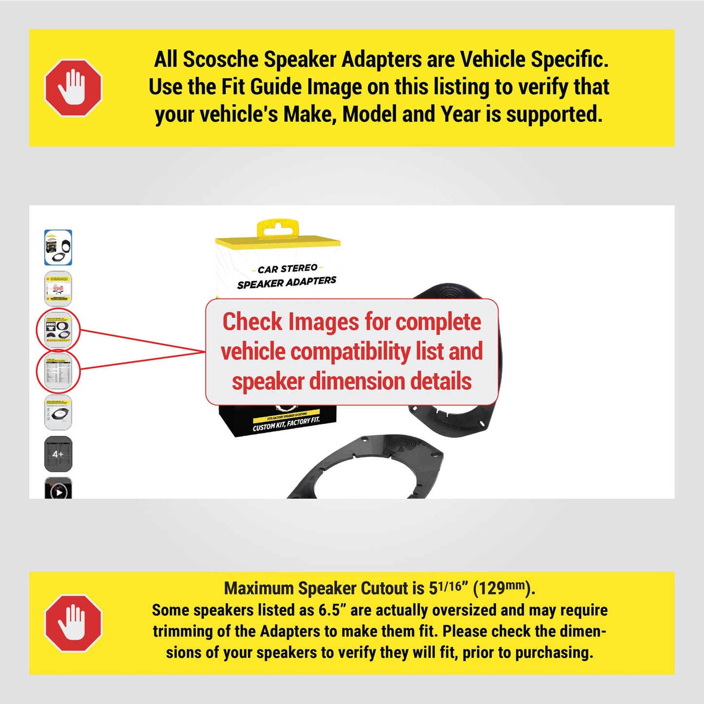 Scosche SA69 6X9" to 5.25”-6.5” Speaker Adapters Compatible with Select Import and Domestic Vehicles - 5 1/4" to 6 1/2" Adapter for Car Door Speakers