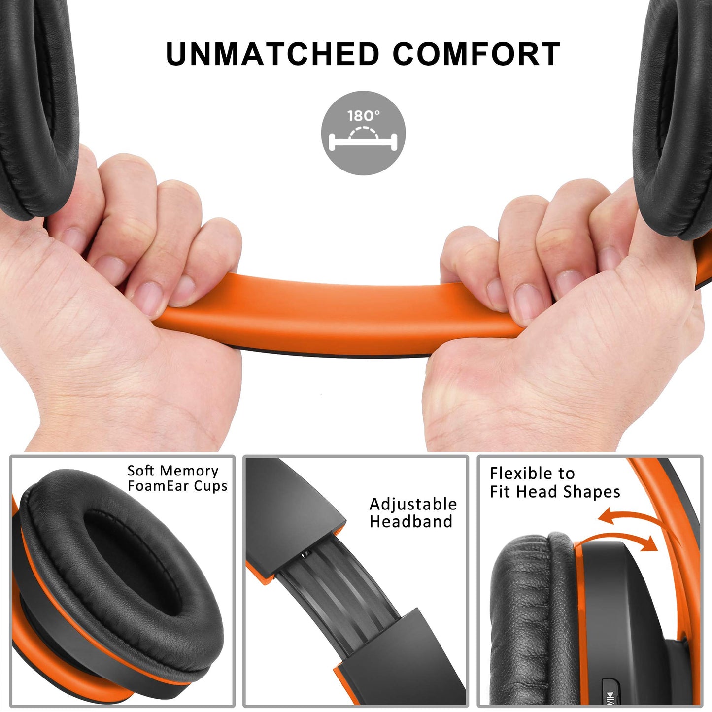ZIHNIC Bluetooth Headphones Over-Ear, Foldable Wireless and Wired Stereo Headset Micro SD/TF, FM for Cell Phone,PC,Soft Earmuffs &Light Weight…