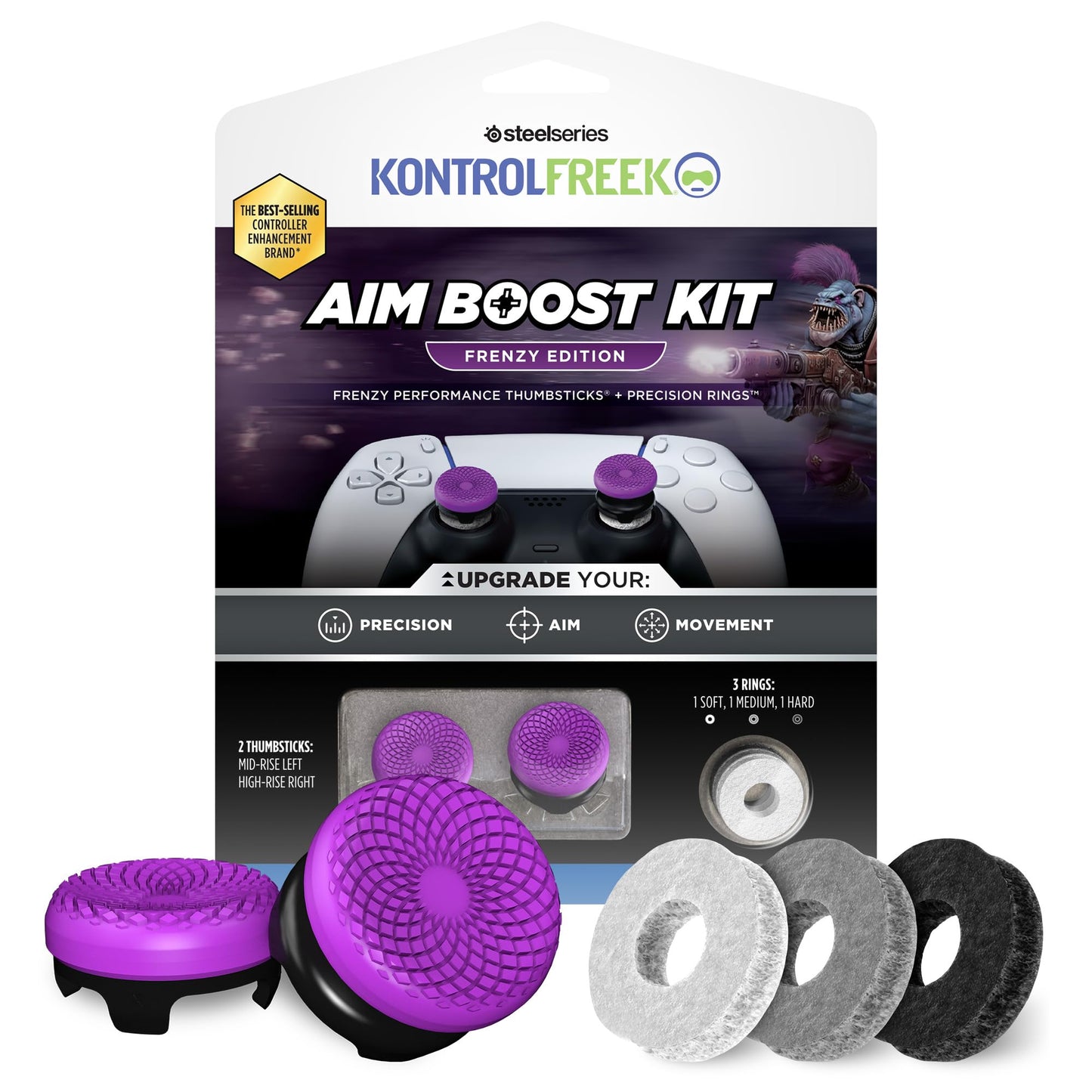 KontrolFreek Aim Boost Kit for PlayStation 5 (PS5) and PlayStation 4 (PS4) Controller | Includes Performance Thumbsticks and Precision Rings | Frenzy