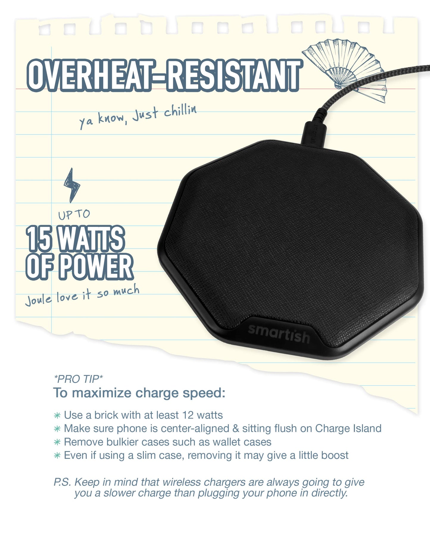 Smartish Fast Wireless Charger - Charge Island Power Couple Qi-Certified 15W Charging Pad [Textured & Non-Slip] + 2-Port Wall Charger - for iPhone