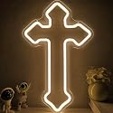 OvoNinn Cross Neon Sign Jesus Neon Lights Signs LED Light Sign for Wall Decor Dimmable Neon Cross Sign for Bedroom Living Room Wedding Warm White