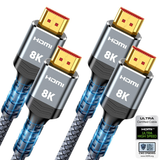 10K 8K HDMI 2.1 Cable 2-Pack 6.6FT, Highwings Certified 48Gbps Ultra High Speed Slim HDMI Cord,Support 4K@120Hz 8K@60Hz, HDCP 2.2&2.3, Dynamic