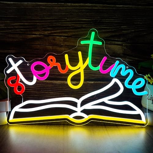 Storytime Neon Sign Book Neon Light for Kids Room Decor, Dimmable USB Powered Classroom Lights for Children Bedroom, Bookshelf, Reading Corner Décor