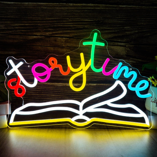 Storytime Neon Sign Book Neon Light for Kids Room Decor, Dimmable USB Powered Classroom Lights for Children Bedroom, Bookshelf, Reading Corner Décor