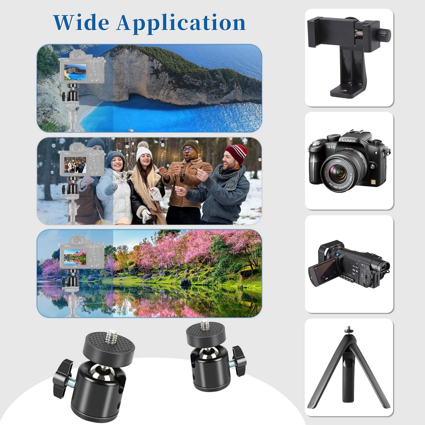 Mini Ball Head (6 Pack) 360° Rotatable Ball Heads Camera Mount Adapter, Compatible with Tripods, Monopods, Trail Cameras