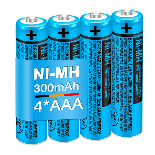 TrianglePatt 4 Pack BK-30AAABU Ni-MH AAA Rechargeable Batteries 1.2V 300mAh for Panasonic Cordless Phones, Remote Controls, and Electronics