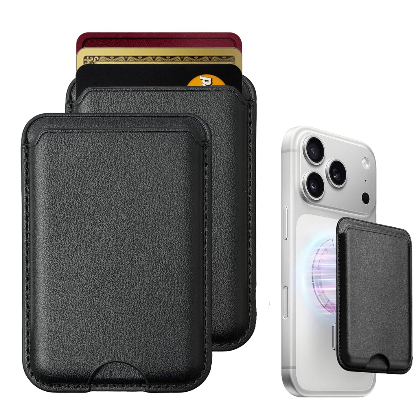 HBYPRO Leather Magnetic Phone Wallet 2 PACK Card Holder for iPhone 17/16/15/14/13/12 and Pro/Promax Stronger Magnet Phone Wallet for MagSafe Cases