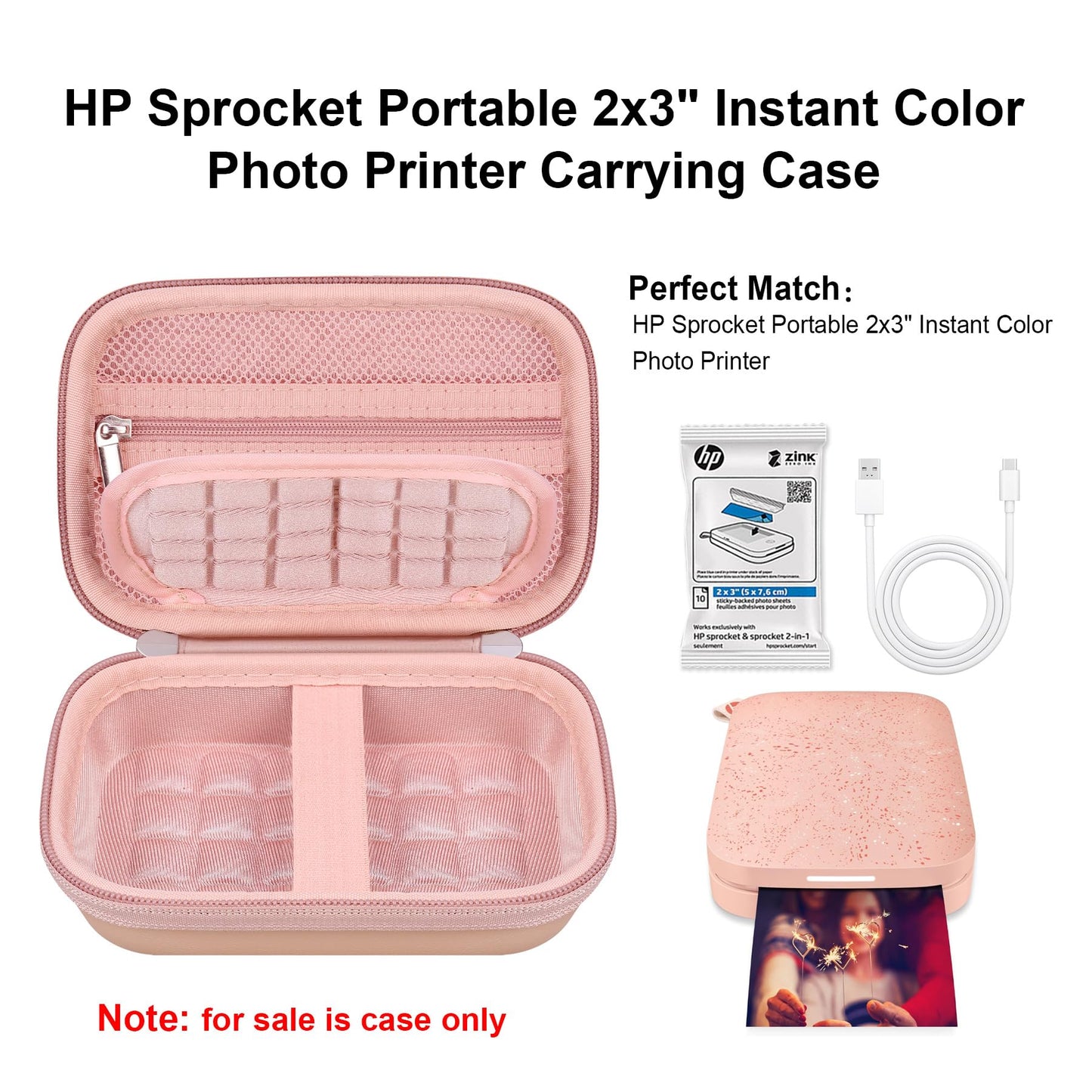 Elonbo Carrying Case for HP Sprocket 2x3” Instant Smartphone Photo Printer, Portable Mini Color Print Digital Camera Hard Travel Bag, Wireless Mobile