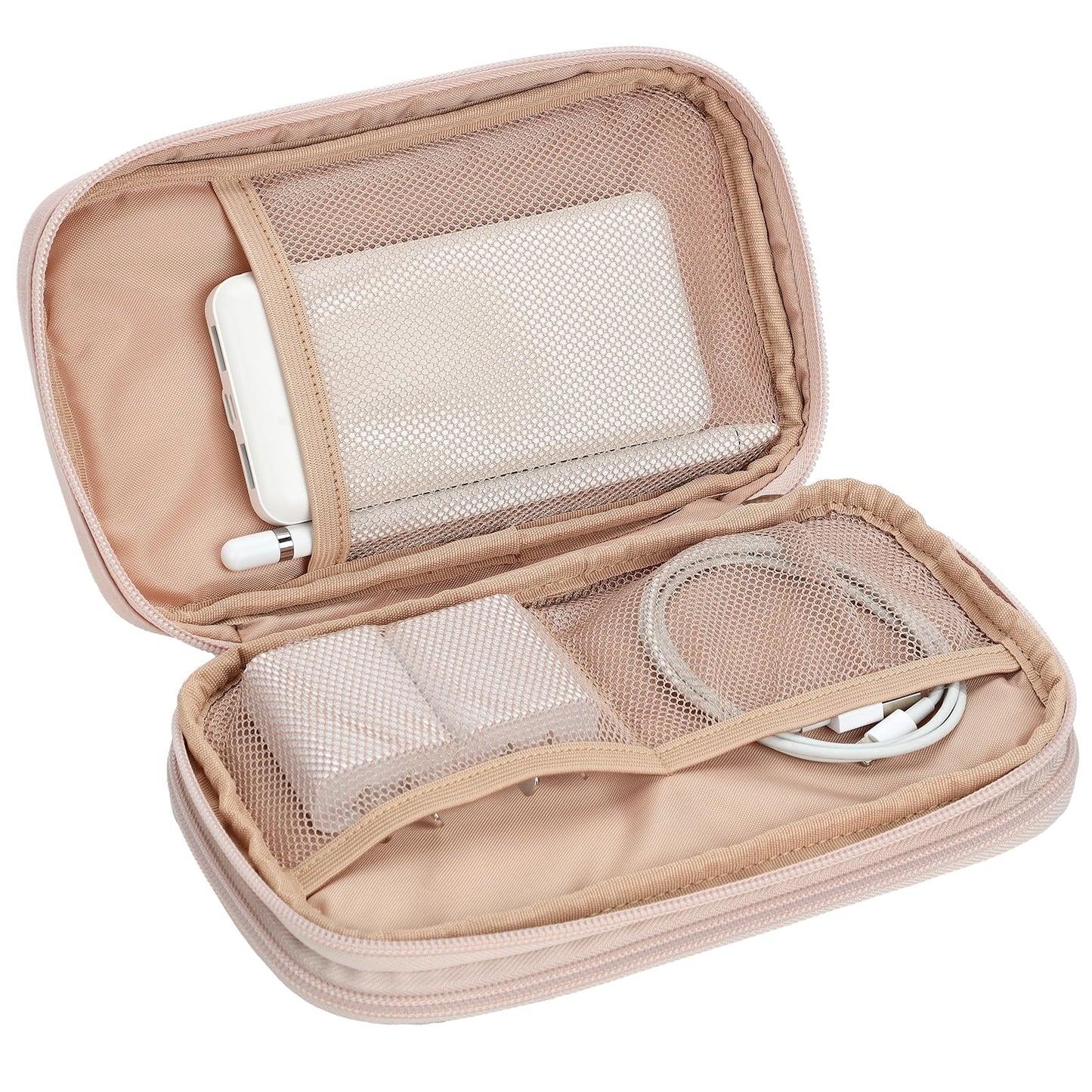 NISHEL Travel Cord Organizer Case, Double Layers Tech Electronic Bag, Essentials for Charger, Cable, Phone, Flash drive, Medium, Pink