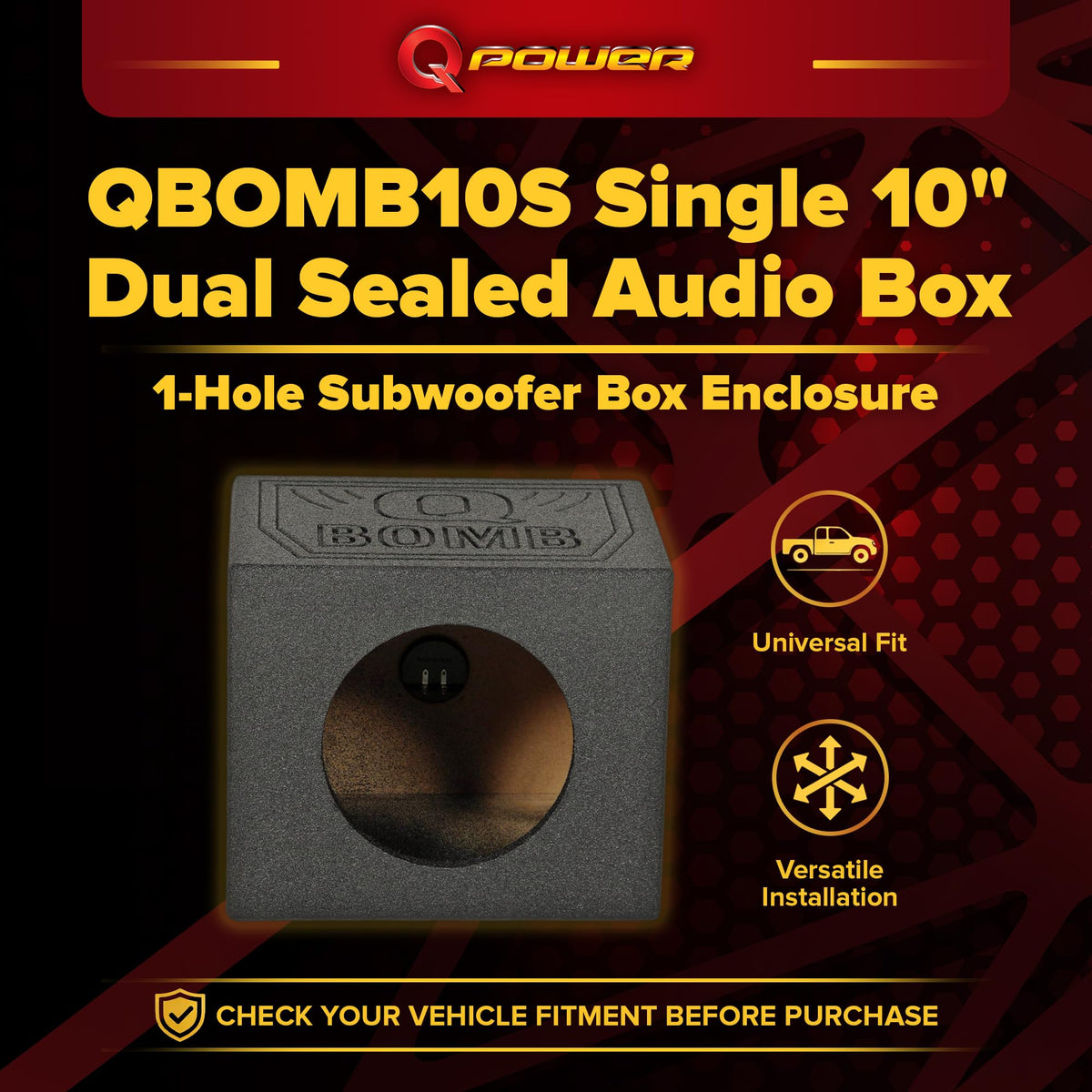 QPower QBOMB Single 10" Sealed Subwoofer Speaker Box, Bed Liner Finish