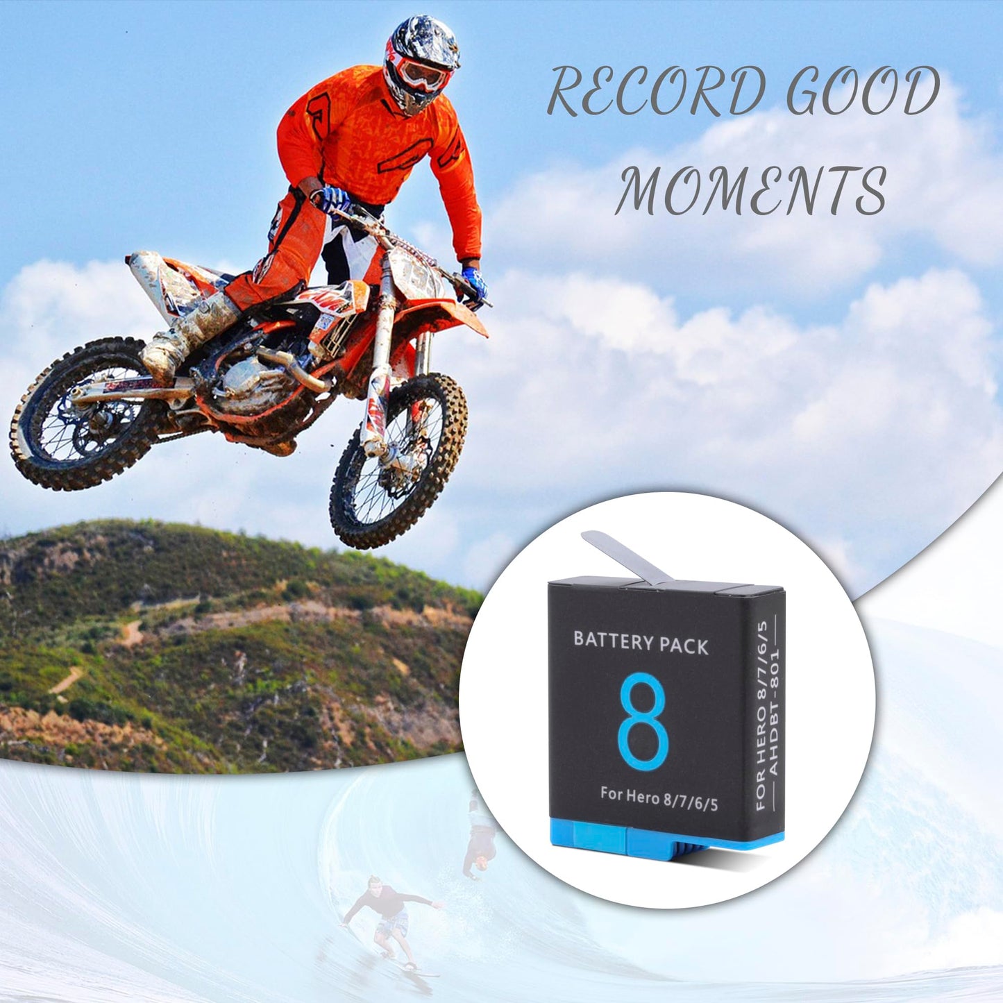 1500mAh 2-Pack Battery Compatible for Hero 8/7/6/5 Black Official with 3-Channel LED USB and Type-C Fast Storage Charger Box, Compatible with Hero 8
