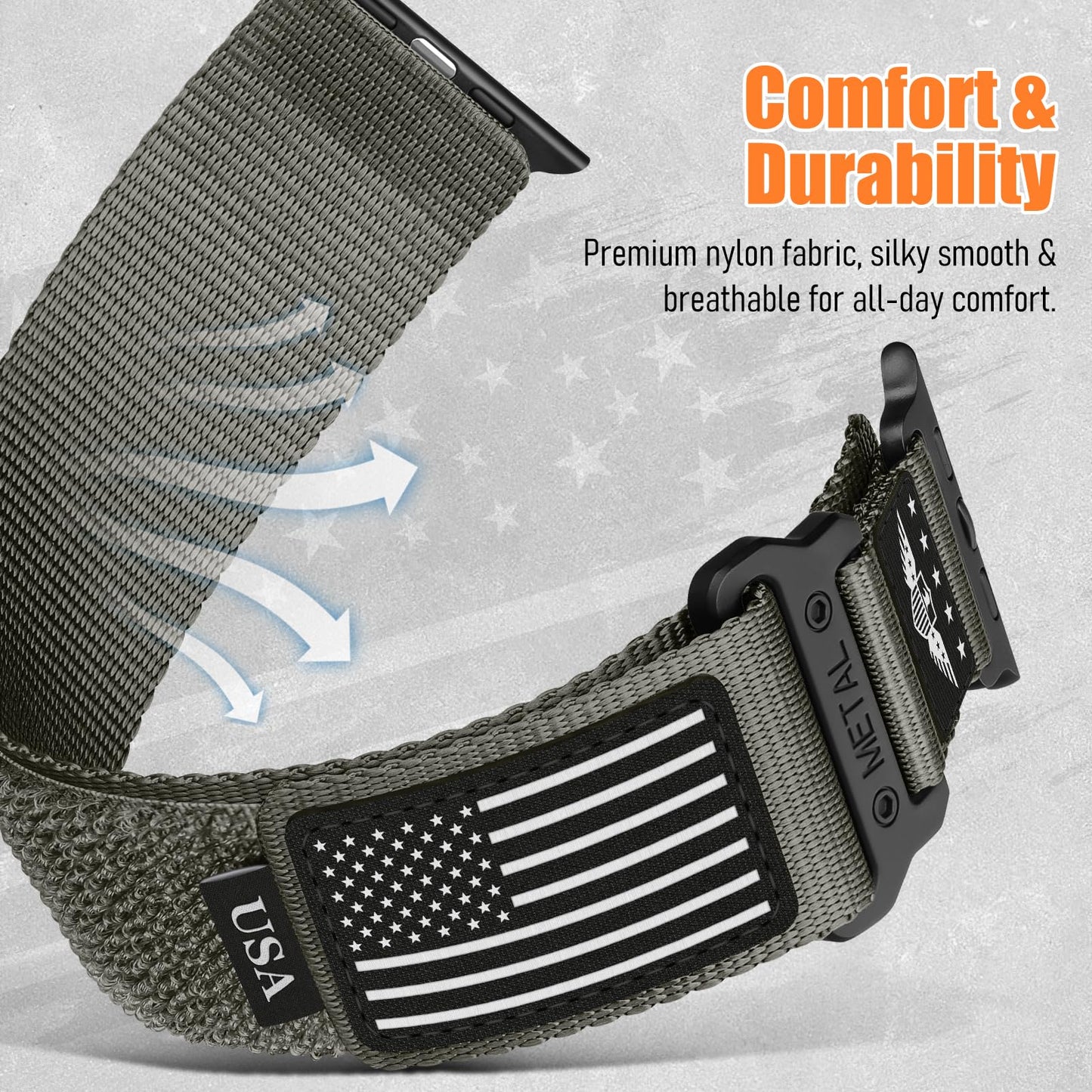 Rugged Nylon for Apple Watch Band for Men Series 11/10/9/8/7/6/SE/5/4/3/2/1 iWatch Bands Man,Soft Woven Adjustable Stars-Stripes Flag Wristbands Strap