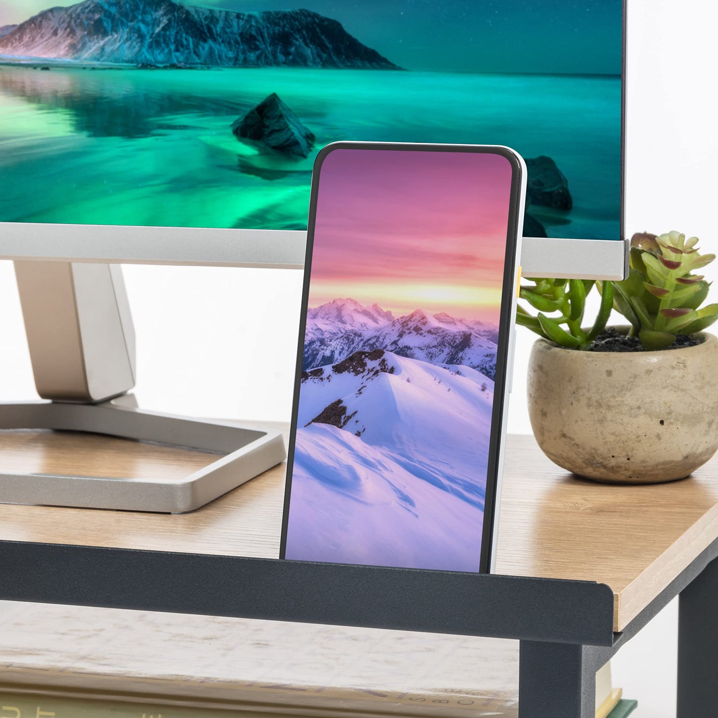 IRIS USA Computer Desk, 32" L x 22" W Slim Rustic Industrial Table with Monitor Stand, Matte Black Steel Frame, Heavy Duty Wooden Tabletop, Home
