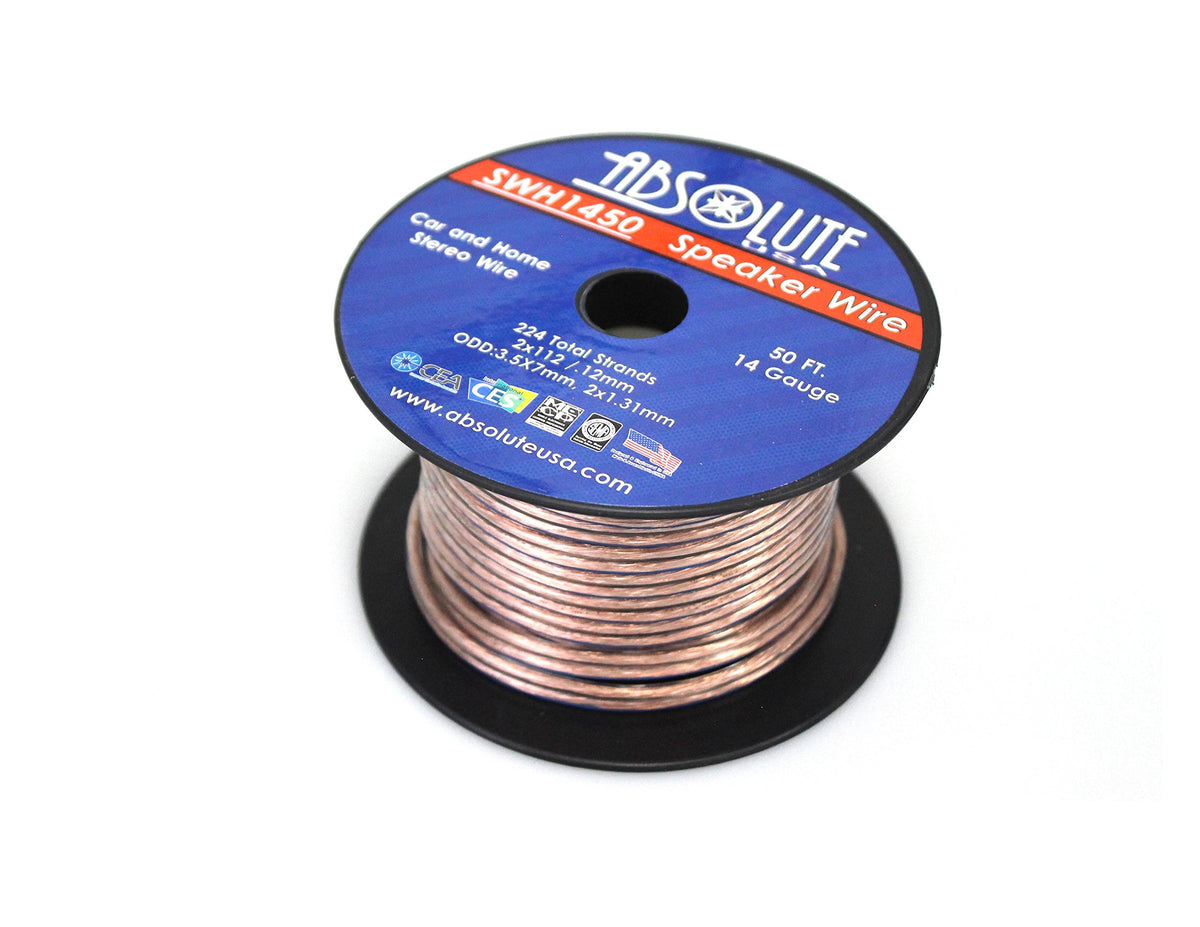 Absolute USA SWH1450 14 Gauge Car Home Audio Speaker Wire Cable Spool 50'