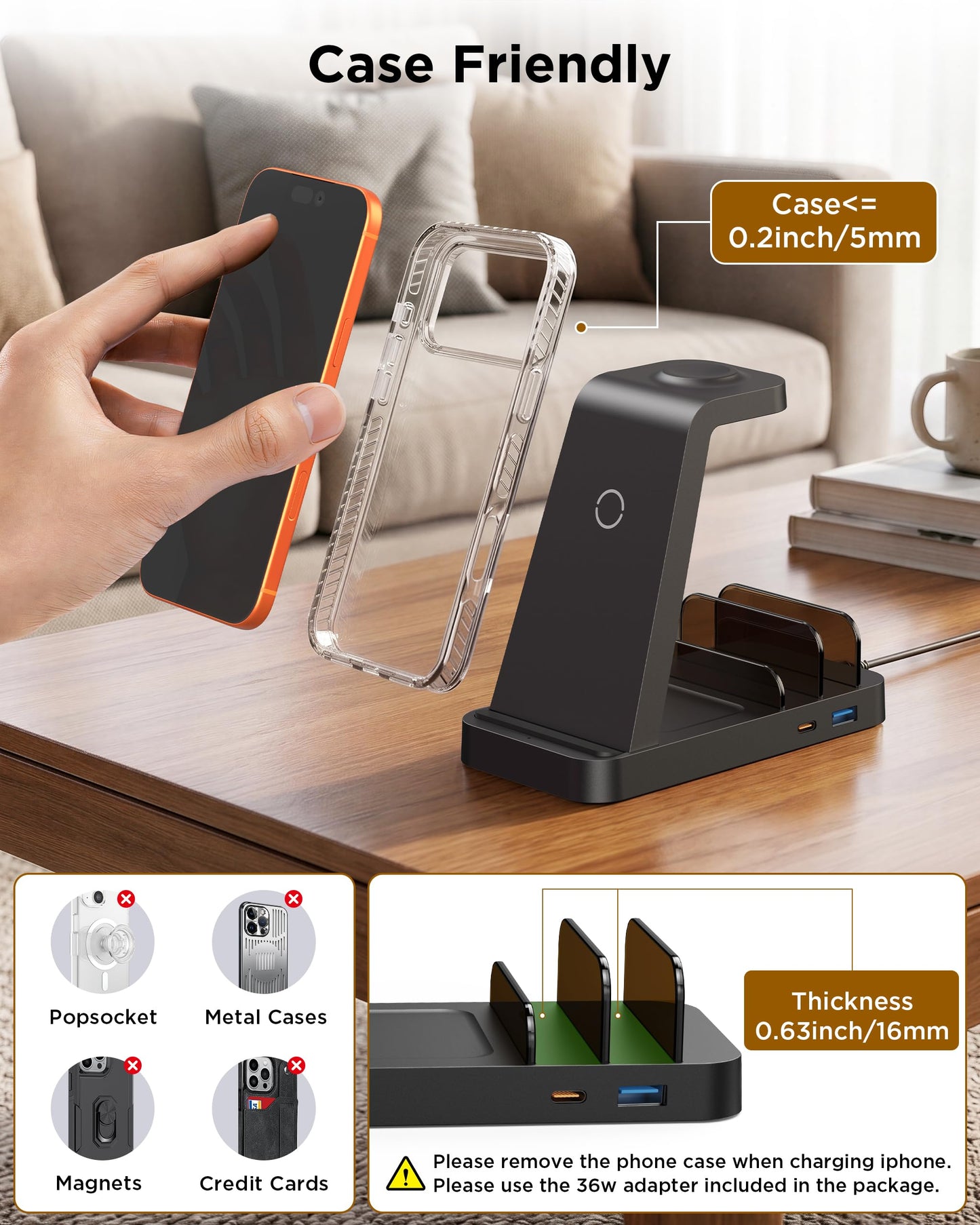 Wireless Charger for iPhone - 5 in 1 Charging Station for Multiple Devices Apple: Fast Wireless Charging Stand Dock for iPhone 17 16e 16 15 14 13 12
