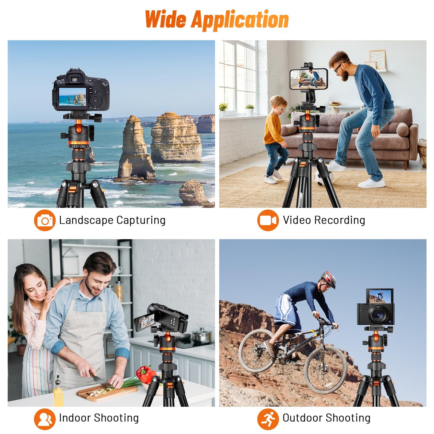 JOILCAN 66" Camera Tripod, Travel Tripod for Camera with 360° Ball Head & Phone Holder, Lightweight Compact Tripod for DSLR/Smartphone Photography