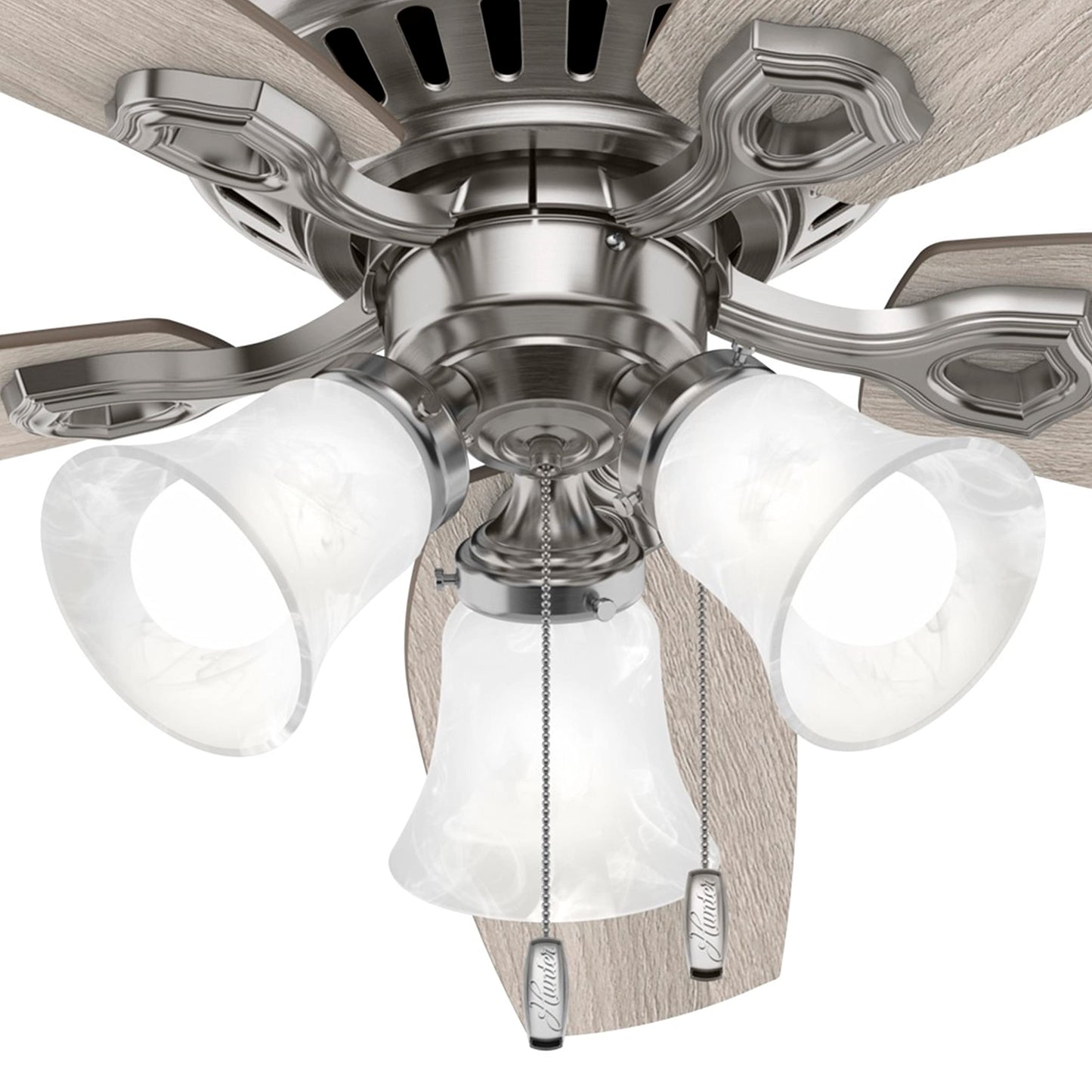 Hunter Fan 52 in Casual Brushed Nickel Finish Indoor Ceiling Fan with Pull Chain and Light Kit, 5 Blades (Renewed)