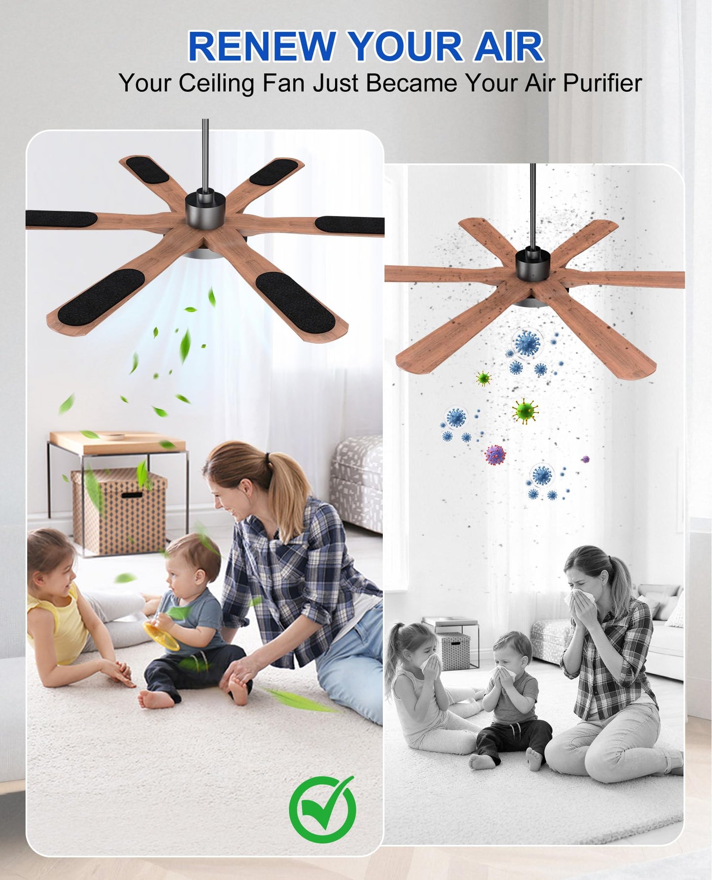 Gyradi Ceiling Fan Air Purifier Pads, Coconut Carbon Filters for Blades