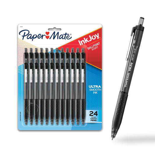 Paper Mate InkJoy 300RT Retractable Ballpoint Pens, Medium Point (1.0mm), Black, 24 Count