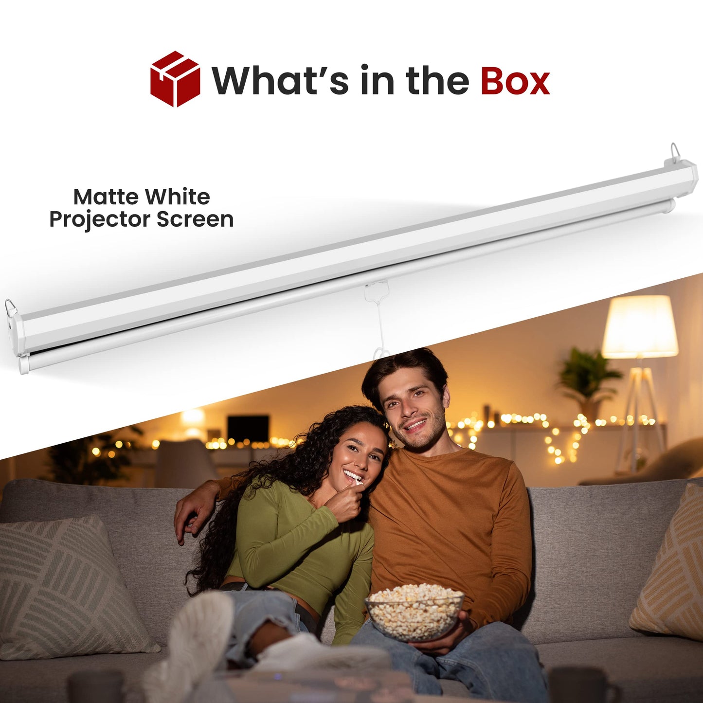 Pyle 72-Inch Manual Pull Down Projector Screen, Matte White Projection Surface, Ceiling or Wall Mount Screen Projector with Auto-Lock & Black Border