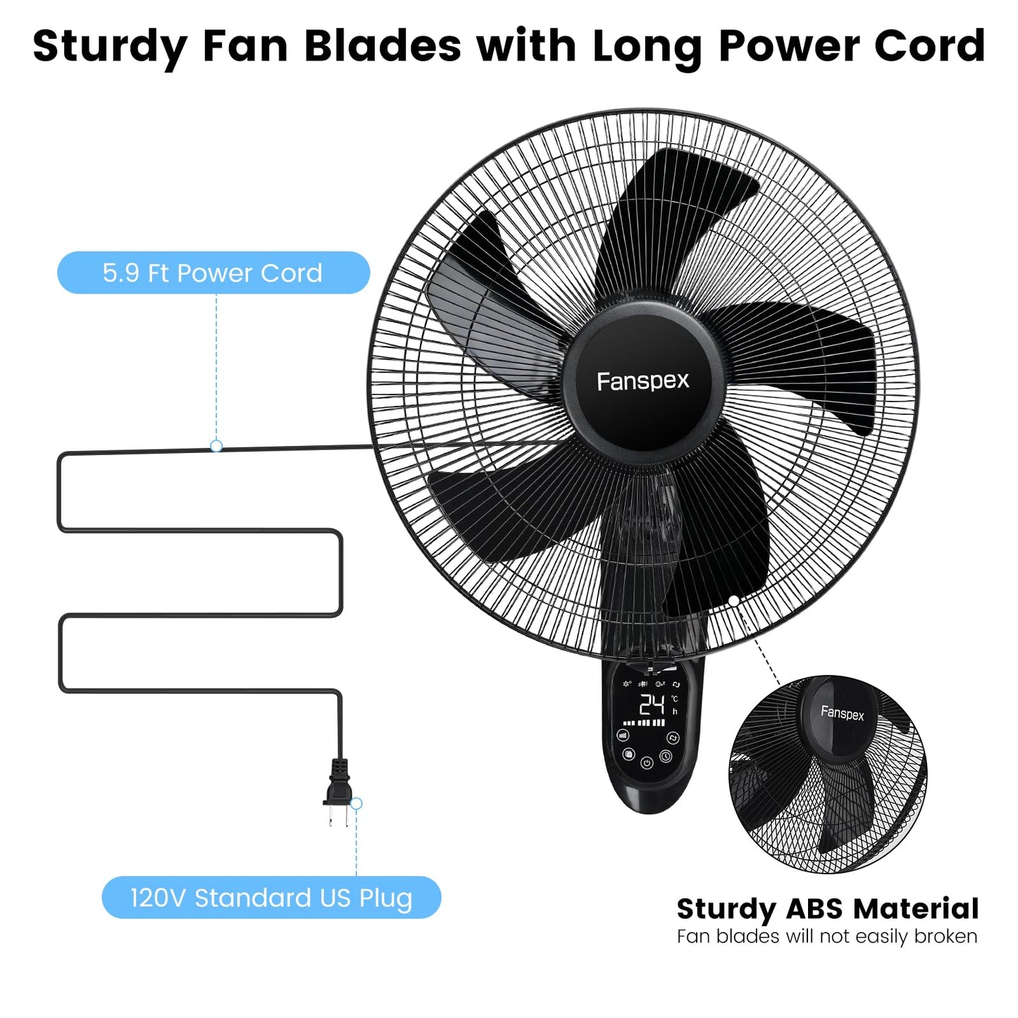 Fanspex 16" Wall Mounted Fan for Home Garage Workshop Greenhouse
