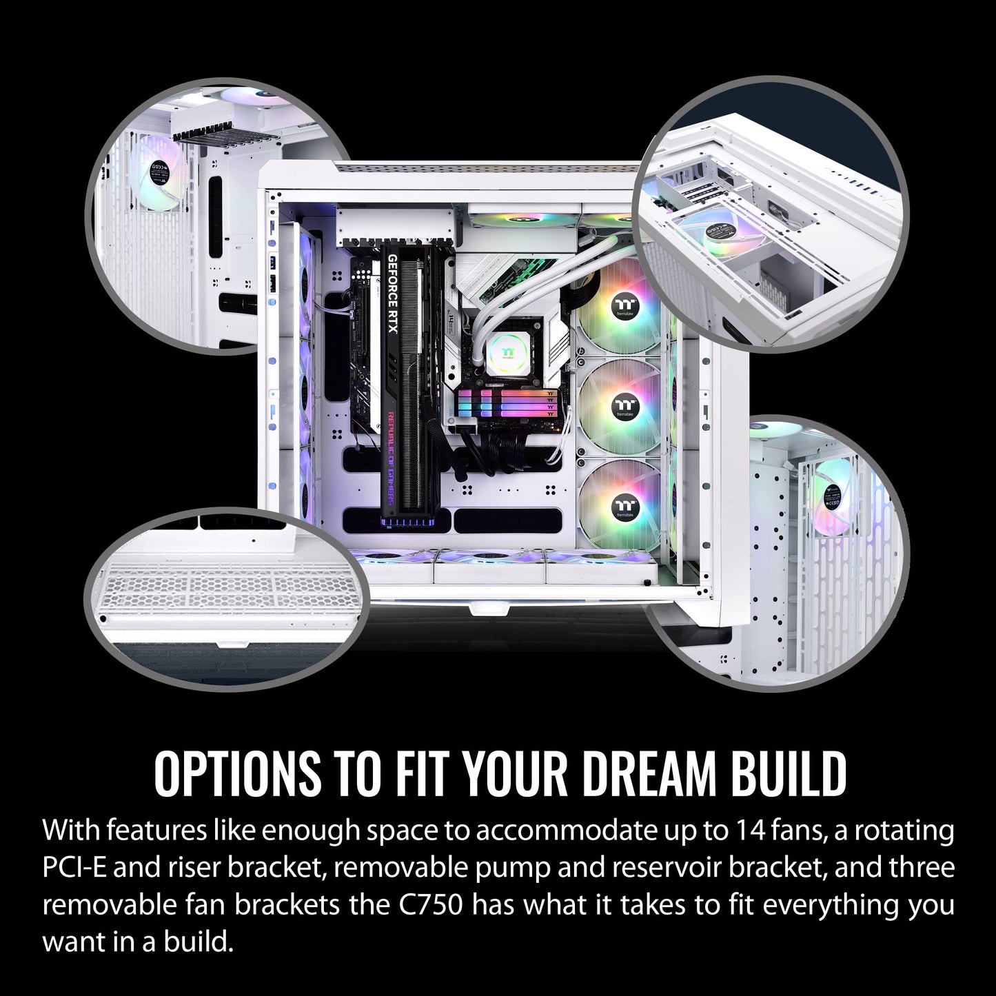 Thermaltake CTE C750 TG ARGB Snow E-ATX Full Tower with Centralized Thermal Efficiency Design; 3x140mm White CT140 ARGB Fans Pre-Installed; Tempered