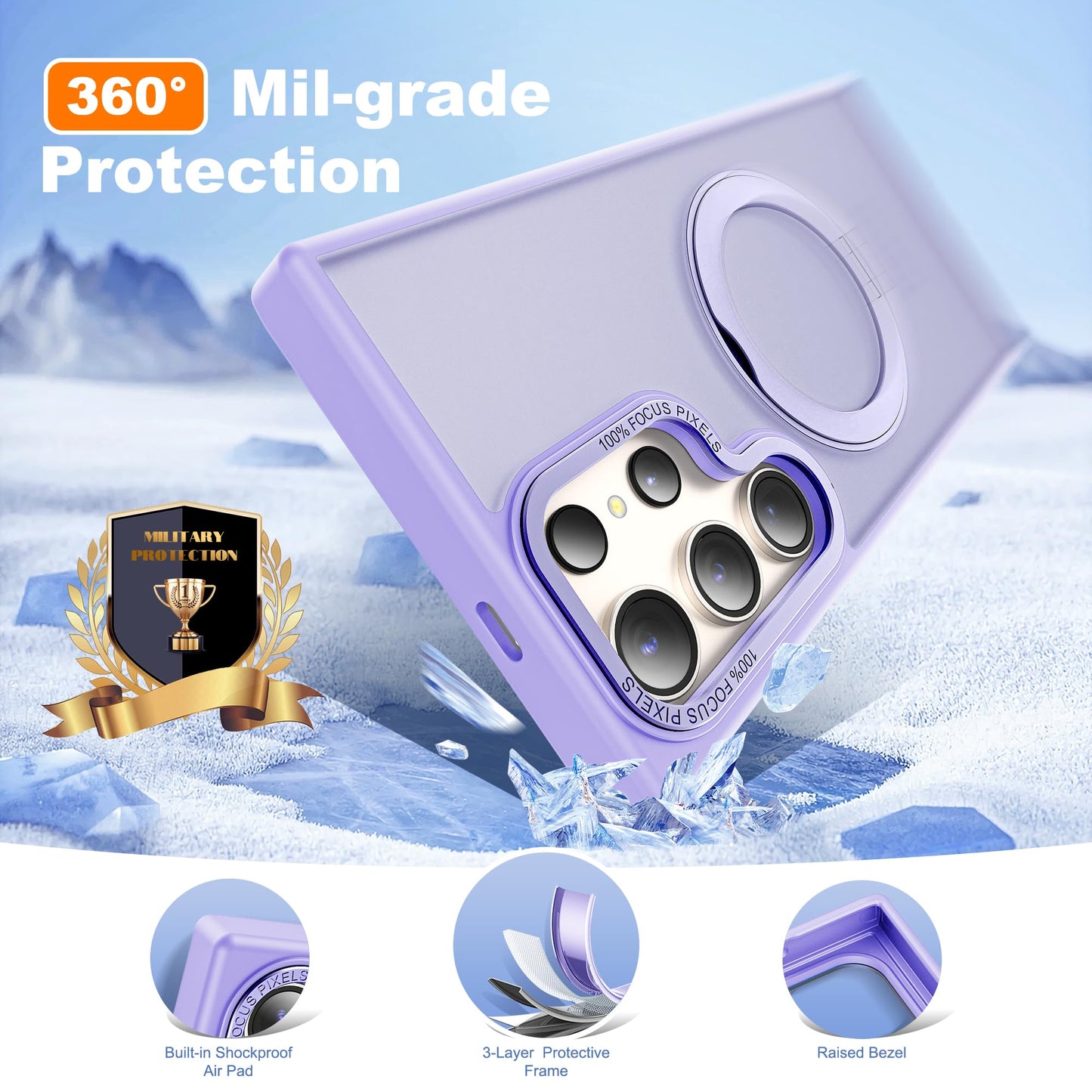 Zalinbo Compatible with Samsung Galaxy S22 & S23 Ultra Case with 360Rotatable Magnetic Ring Stand Compatible with Mag-Safe Military Protection