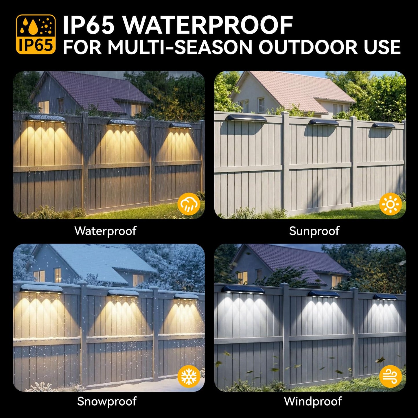 POOWUUDT 11.81inch Solar Fence Lights Outdoor Waterproof, 3-Mode (3000K/4000K/6000K),4 LED with Upgraded High-Efficiency Solar Panel & Wide Beam