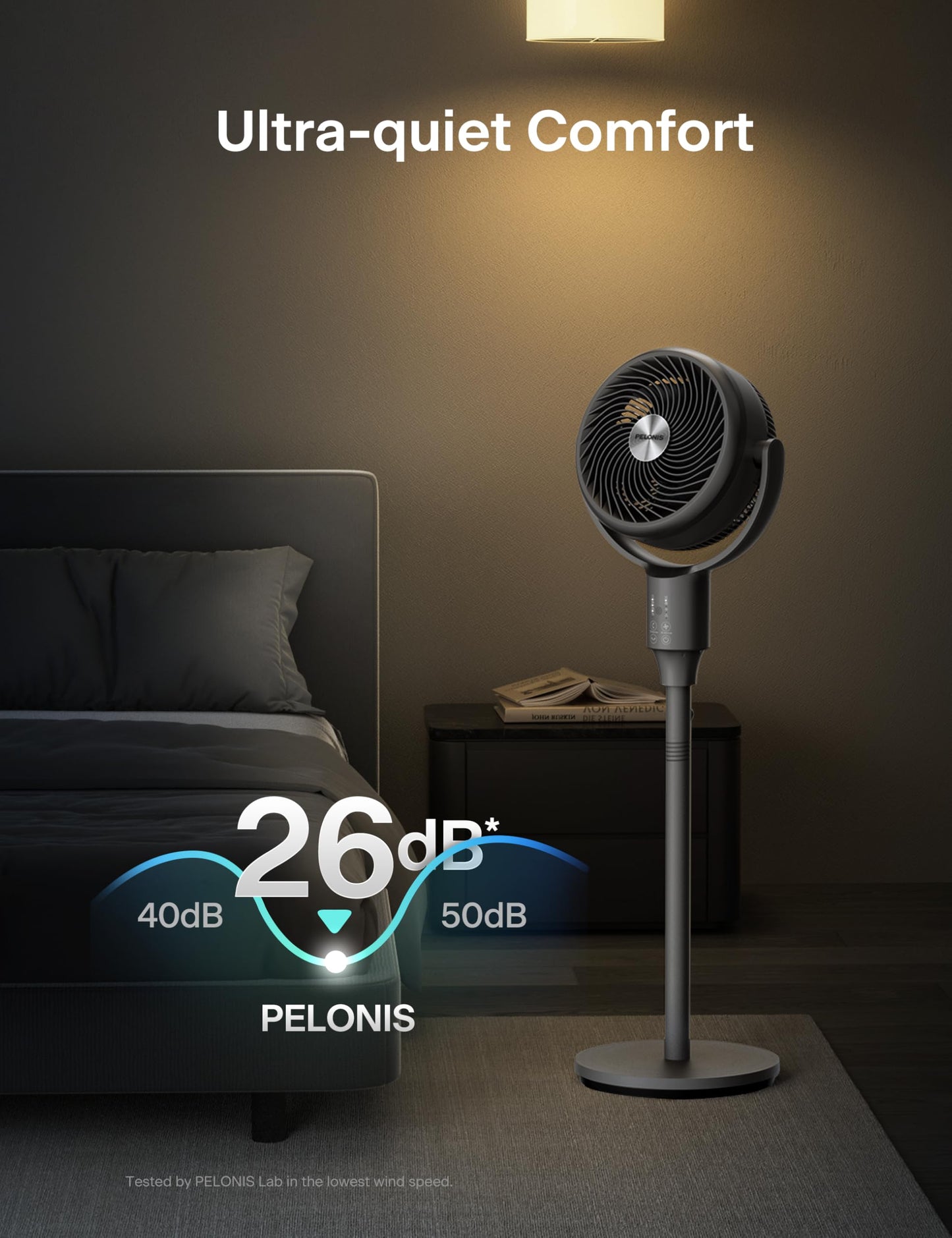 PELONIS Omni-Directional Air Circulator Fan with Remote, Grey Pedestal Fan