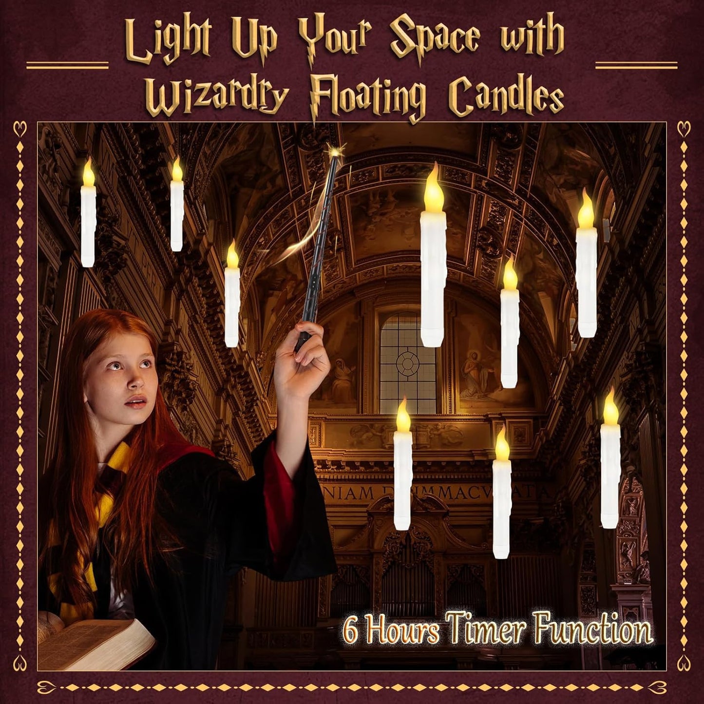 VEUIEIZT Halloween Decorations,Floating Candles with Magic Wand Remote Control-Battery Operated Flickering Flameless Candles for Halloween Decor