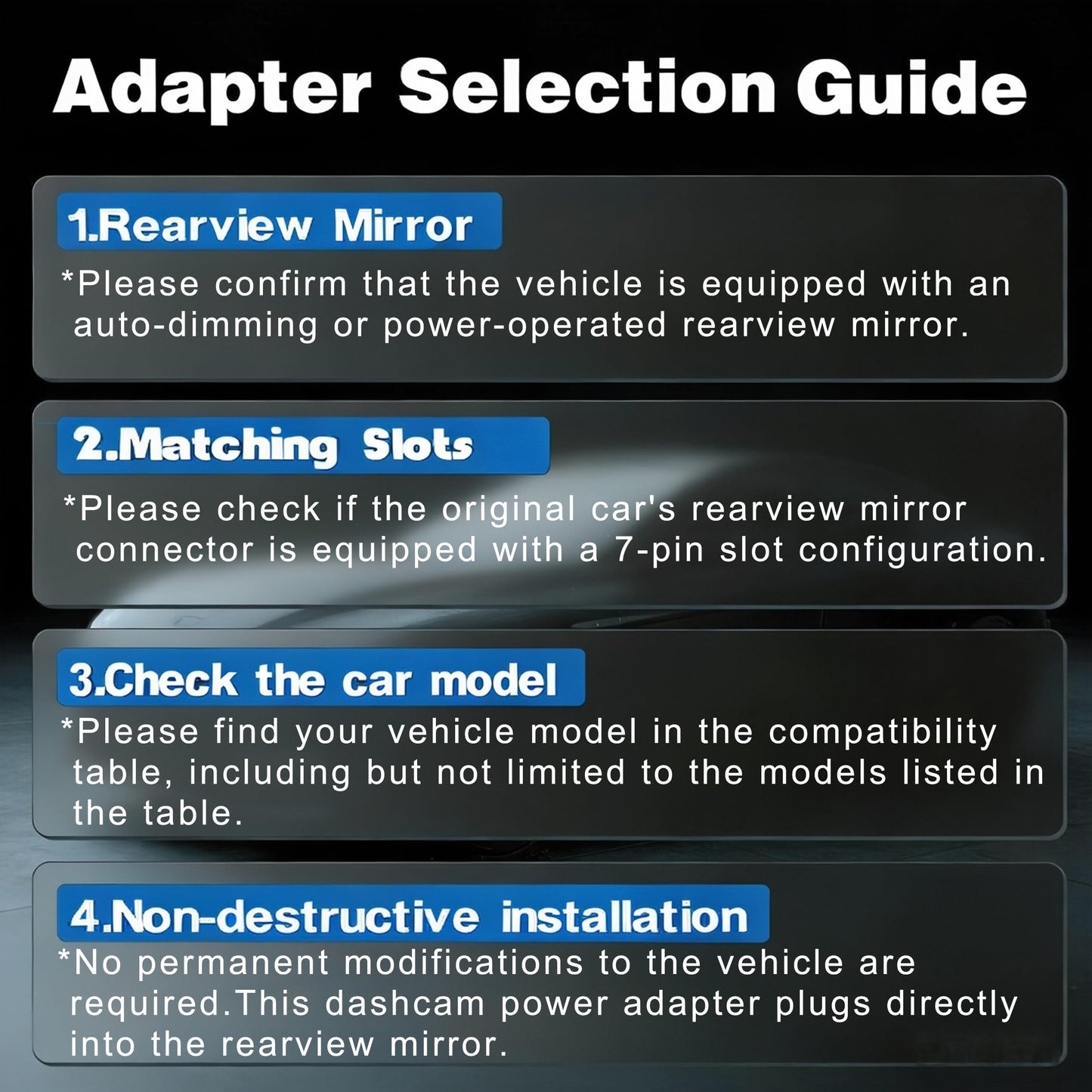 Rkakneecs Dashcam Power Adapter (7-pin Type B), Compatible with Select Nissan, Mitsubishi, Toyota, & More. Connects to The Rearview Mirror