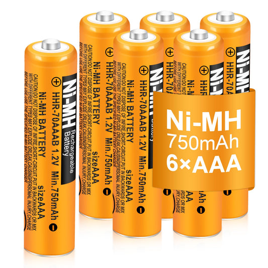 EOCIK 6 Pack HHR-70AAAB AAA Rechargeable Battery for Panasonic 1.2V 750mah NiMH AAA Batteries for Cordless Phones, Remote Controls, Electronics