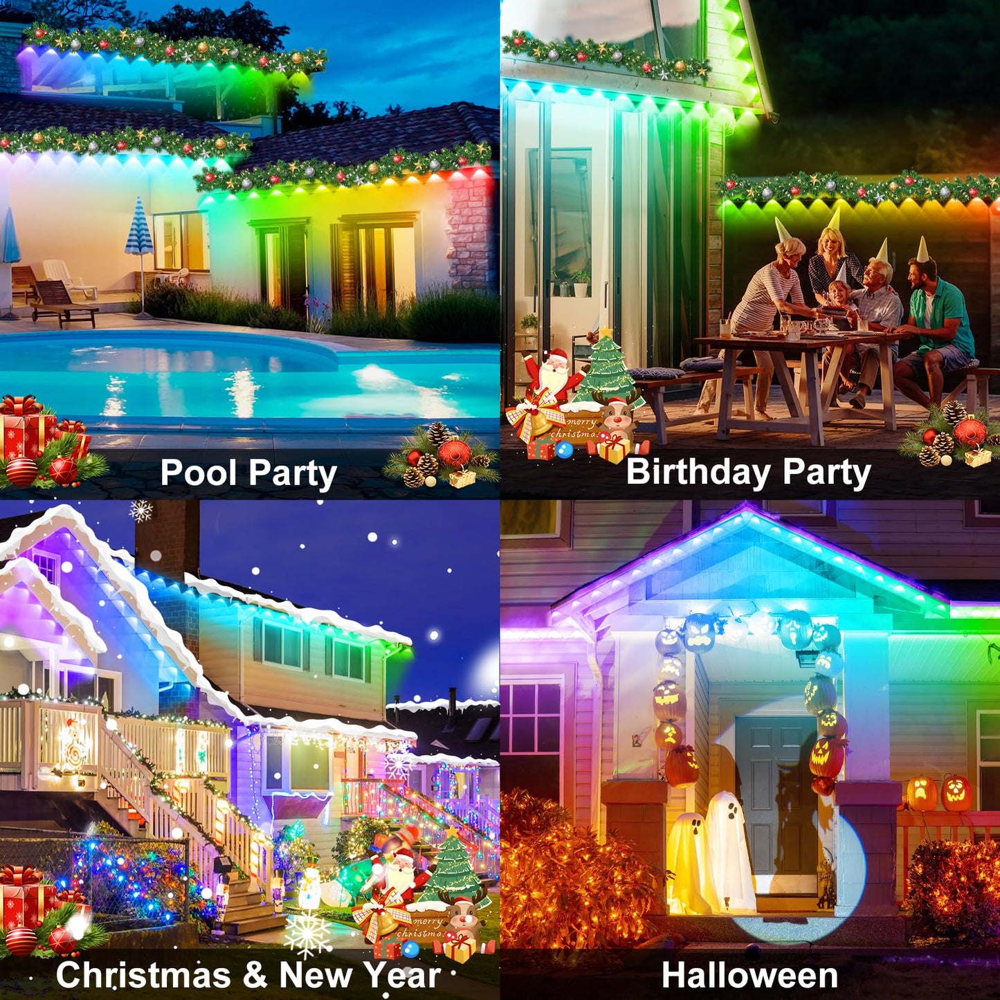 MUCCCUTE Permanent Outdoor Lights for Easter150ft RGB + IC Eaves Lights with App & Remote Control, Outdoor String LED IP67 Waterproof for Holidays New