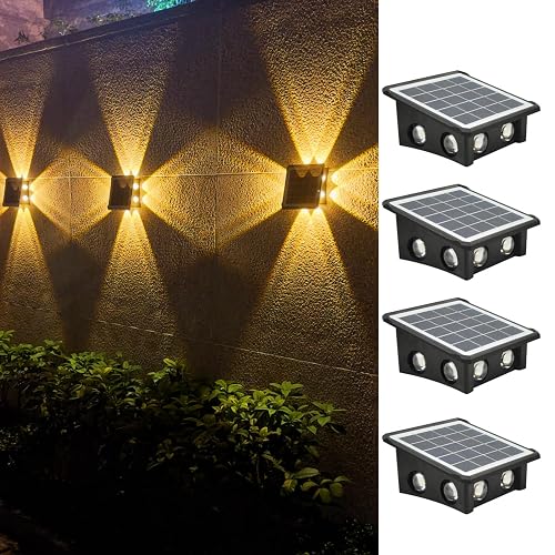 Solar Outdoor Lights, Up and Down Lighting, Waterproof IP65, Fence Light for Yard, Garden, Garage, Pools, Deck (8LED-Warm Light, 4PACK)