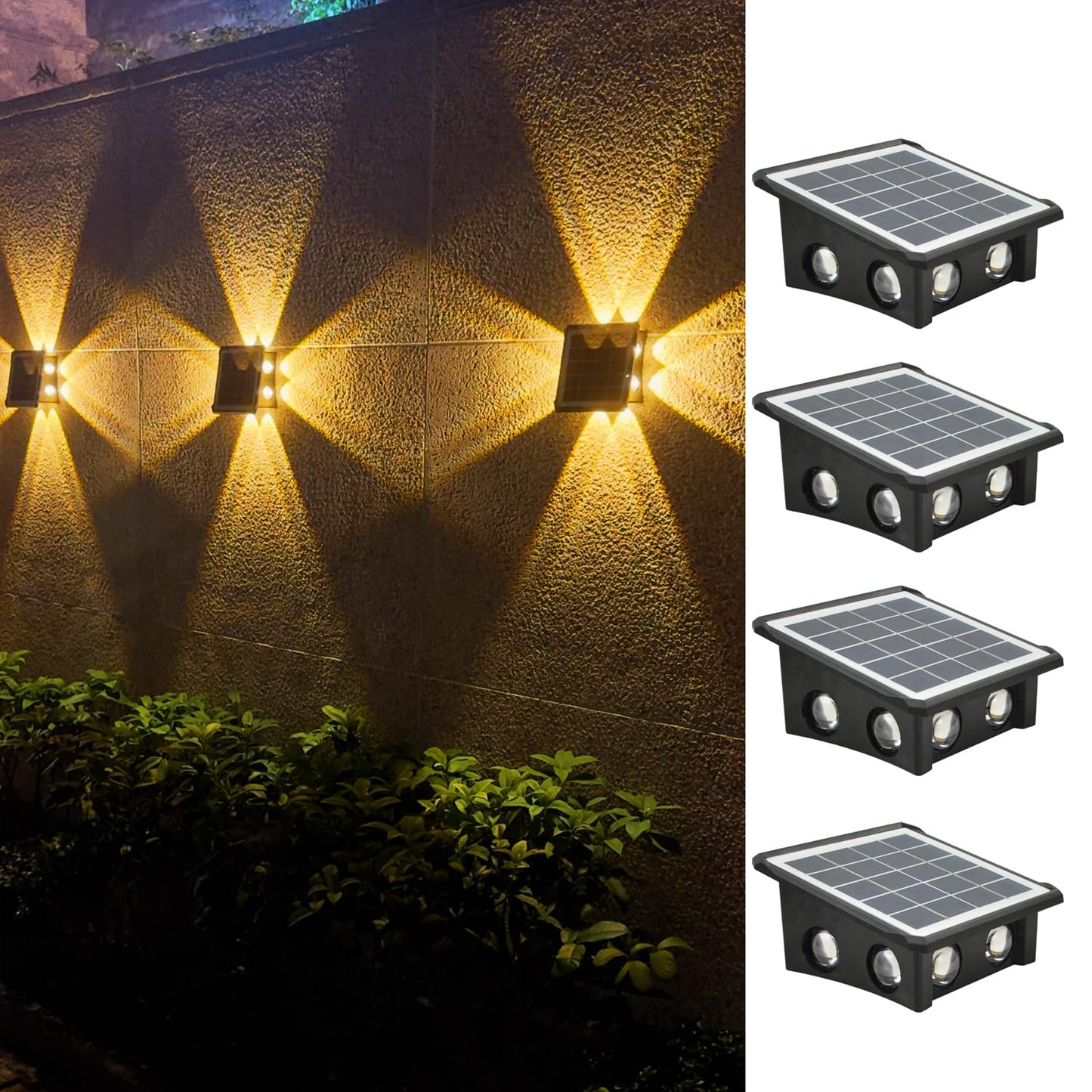 Solar Outdoor Lights, Up and Down Lighting, Waterproof IP65, Fence Light for Yard, Garden, Garage, Pools, Deck (8LED-Warm Light, 4PACK)