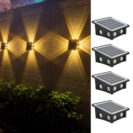 Solar Outdoor Lights, Up and Down Lighting, Waterproof IP65, Fence Light for Yard, Garden, Garage, Pools, Deck (8LED-Warm Light, 4PACK)