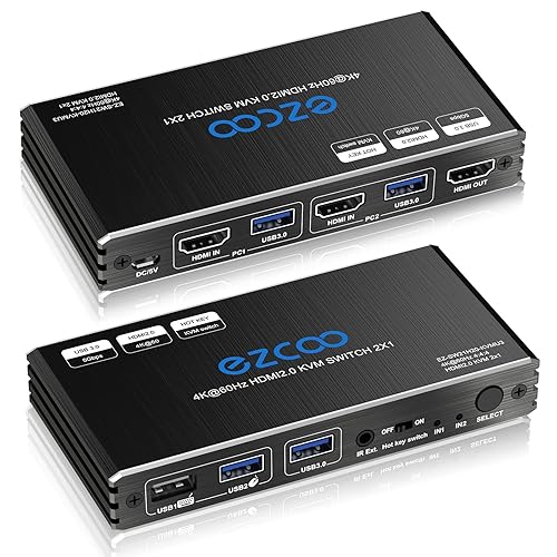 USB 3.0 KVM Switch HDMI 2 Computer 1 Monitor HotKey 4K60 4:4:4 HDR Atmos - 2 PCs Share Keyboard Mouse Printer Scanner Mac Windows,HDCP Pass,USB